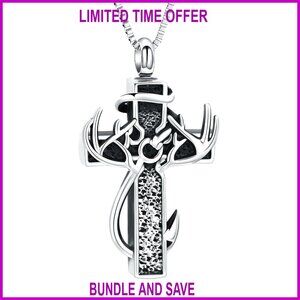 Stainless Steel Cross Urn Necklace for Ashes Memorial Pendant Keepsake